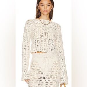 x REVOLVE Laurelin Crochet Sweater in Ivory